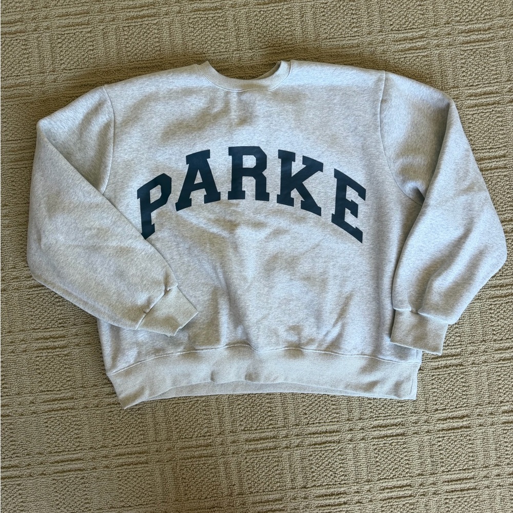 Parke Light Gray Crewneck Sweatshirt w navy Parke logo
